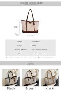 Spécifications de taille pour un sac fourre-tout en maille en noir, marron et kaki