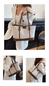 Détail des coutures en toile et cuir marron sur le grand sac cabas pour le travail