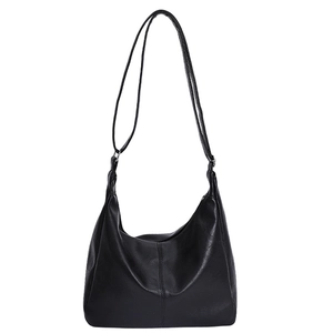 Classic black large capacity hobo shoulder bag in premium lychee grain leather finish