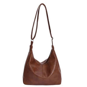 Retro large capacity dark brown faux leather tote bag with center seam and adjustable strap