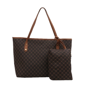 Classic large-capacity tote bag with matching pouch in vintage monogram brown finish
