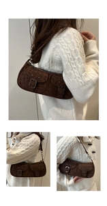 Détail du sac à bandoulière vintage en daim marron avec imprimé léopard et poches