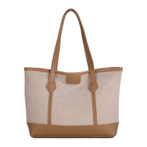 Sac cabas minimaliste en toile beige avec poignées en cuir marron pour le quotidien