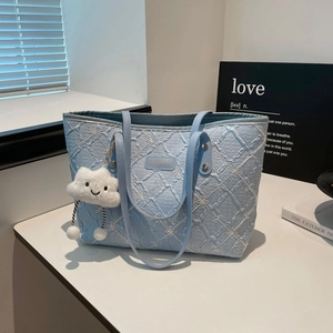 Borsa Tote da Donna Grande Capacità in Pelle PU Trapuntata a Diamante Borsa a Tracolla Con Ciondolo Nuvola Pailletten per Pendolari