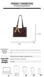 Detaillierte Größenangaben für die braune PU-Tasche mit Kapazitätsvergleichsdiagrammen