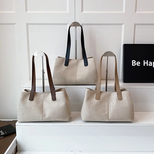 Borsa Tote Vintage Da Donna Tessuto Composito Trama Tela Grande Capacità Borsa A Spalla Casual Chiusura Magnetica
