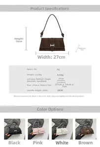 Detailed dimension guide and specifications for the retro PU leather baguette shoulder bag