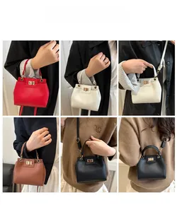 Litchi texture crossbody bags in five colors with vintage gold twist-lock closures