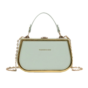 Sac à main vert menthe pour femme avec bordure dorée et bandoulière en chaîne