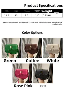 Detailed size chart and dimensions for the PU leather crossbody bag with H-lock