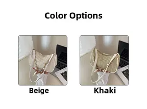 Détails des sacs en paille avec perles et coquillages en coloris beige et kaki