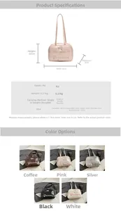 Detailed size chart and product specifications for the PU leather tote bag with dimensions