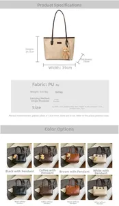 Detailed size chart for retro PU tote bag showing dimensions height 26.5cm and width 39cm
