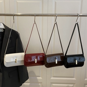 Women Glossy Patent PU Leather Underarm Bag Retro Shoulder Bag With Metal Lock Versatile Square Purse