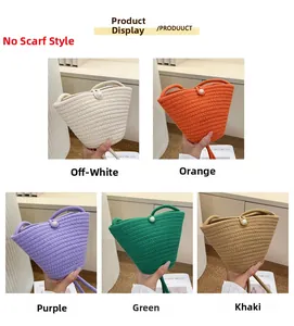 Detail of knit bucket bags in five colors with decorative pearl buckle closures