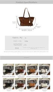 Detailed size chart for retro PU leather tote bag with dimensions and weight specs