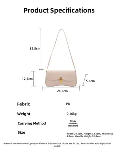 Detailed size specifications for minimalist PU leather shoulder baguette handbag