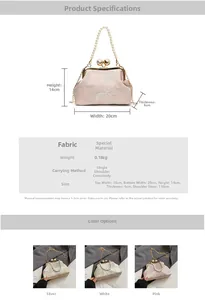 Size chart showing 20x14x6cm dimensions for the beaded shell bag with pearl handle