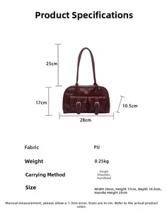 Size guide for vintage burgundy PU leather bowling bag with detailed dimensions