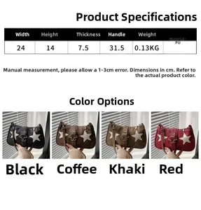 Size chart and specifications for the retro PU shoulder bag with four color options