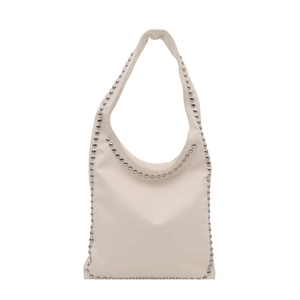 Chic white Hobo shoulder bag with silver rivet studs in a minimalist retro aesthetic