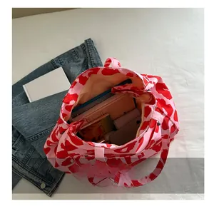 Interior view showing large storage capacity of animal print canvas tote bag