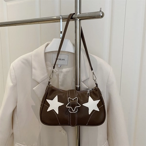 Braune Y2K Star Hobo-Tasche mit Stern-Applikation und silberner Metallschnalle