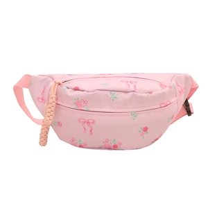 Roze crossbody heuptas voor dames met bloemen en strik print gemaakt van duurzaam nylon