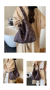 Detailed close-up showing the vintage leopard print texture and large capacity of the tote bag