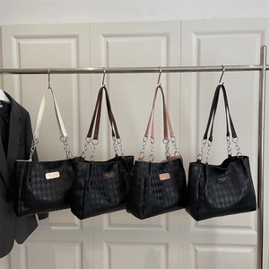 Chic quilted tote bag for women with silver chain straps in black and coffee colors
