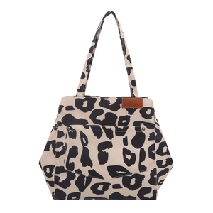 Leopard print large tote bag with front pocket and rivet details for casual women