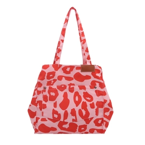 Sac fourre-tout à motif léopard rose et rouge avec clous en métal et patch en cuir