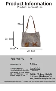 Tableau des tailles détaillé du sac cabas gris en PU avec dimensions et hauteur d'anse
