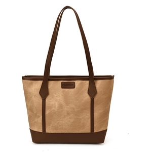 Borsa tote in pelle opaca marrone con manici lunghi e design patchwork vintage