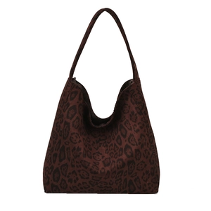Minimalist large capacity leopard print tote bag with soft suede texture for women