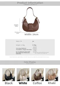 Detailed size chart and four-color comparison for the minimalist PU leather hobo bag