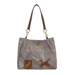 Sac cabas en toile avec anses en cuir et texte Tidal Dryness en finition marron