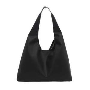Minimalist black lychee grain leather tote bag for women with comfortable shoulder strap