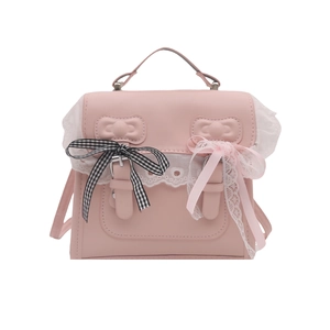 Pink ballet-style shoulder bag with lace ribbons and bows for women in spring 2025 fashion