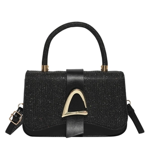 Sac à main chic à paillettes noires avec boucle dorée et poignée ronde pour femmes