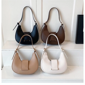 Detailed display of crescent shoulder bags in black, dark brown, coffee, and beige colors