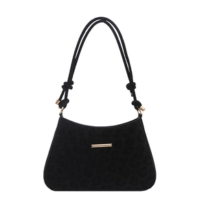 Grand sac sous le bras noir à motif léopard avec boucle dorée et lanières nouées