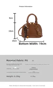 Size chart for shell bag showing 19cm width and 13cm height with PU material details