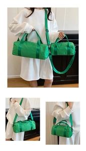 Dettagli di borse da viaggio in nylon verde brillante con diverse misure e tracolle