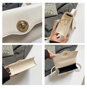 Détails du sac en cuir PU blanc crème avec fermoir doré et structure latérale en accordéon