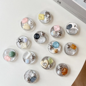 Silver foil texture heart and star gemstone phone grip stands in assorted colors