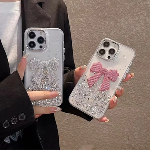 Sparkly glitter iPhone case with rhinestones butterfly and electroplated edges for women