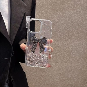 Sparkly glitter butterfly transparent phone case for iPhone with shiny rhinestones decor