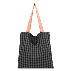 Minimalist checkered canvas tote bag with pink handles for yoga or casual commuting