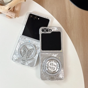 Glitter marble case for Samsung Galaxy Z Flip with butterfly and dollar ring holder